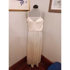 Vintage White Maxi Dress, Lace Spaghetti Strap Boho Hippie Nightgown Dress